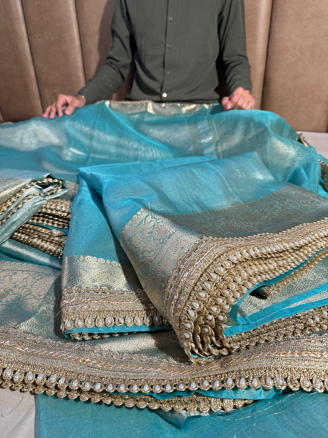 Jahnvi Kapoor Inspired Sea Green Tissue Designer Saree