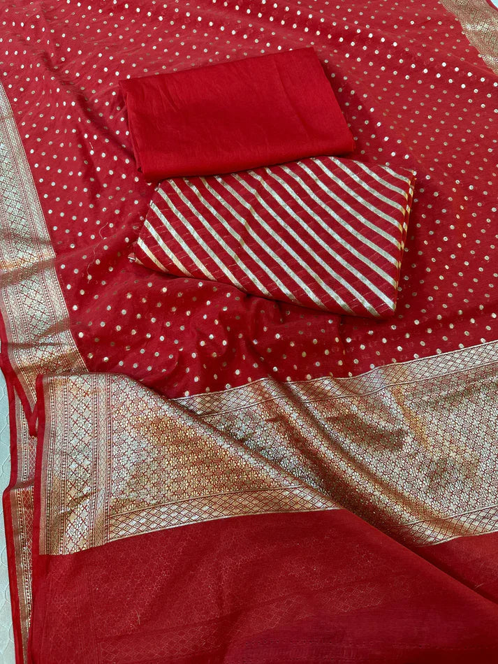 Red Banarasi Faux Georgette Suit