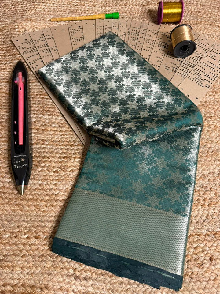 Bottle Green Brocade Softsilk Banarasi Saree