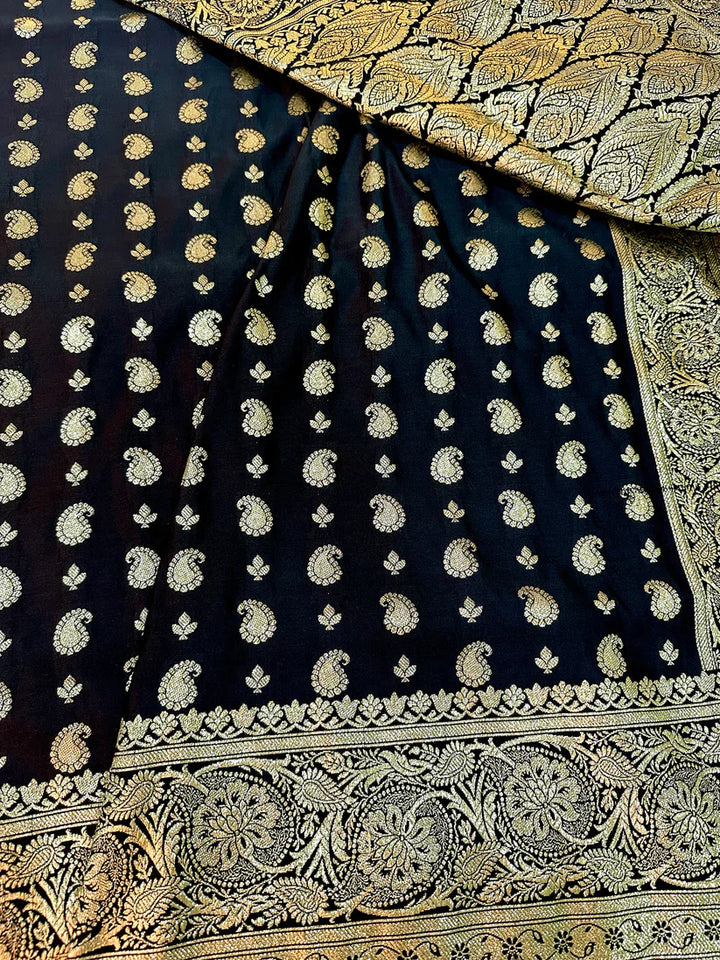 Black Satin Katan Silk Saree