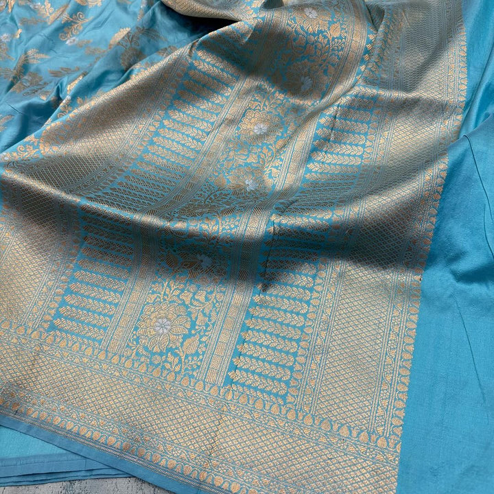 Light Blue Pure Katan Silk Saree