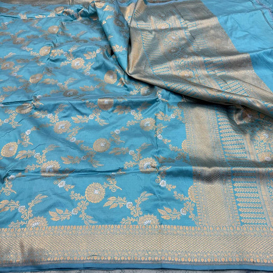 Light Blue Pure Katan Silk Saree