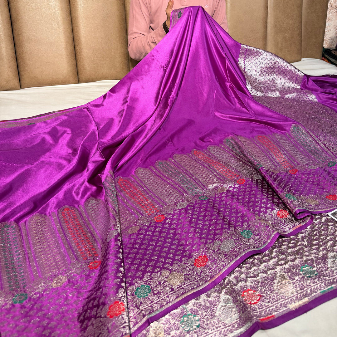 Bright Purple Contemporary Meenakari Mashru Banarasi Saree