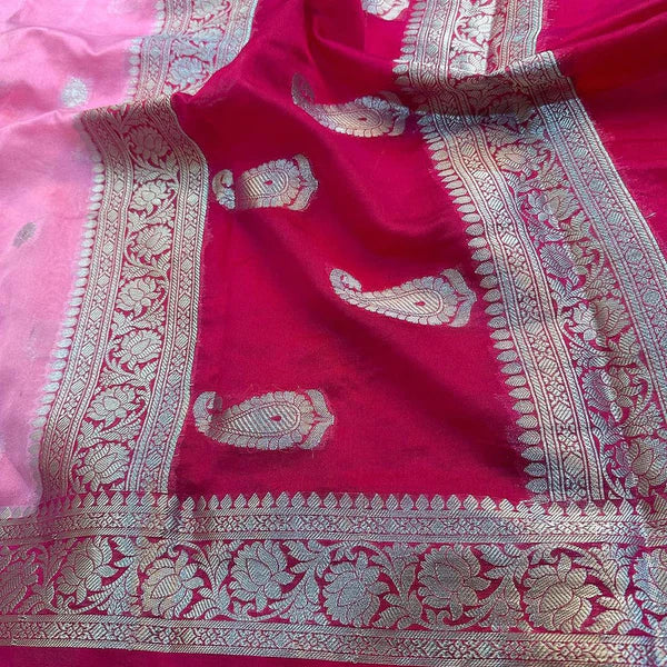 Baby Pink Semi Georgette Saree