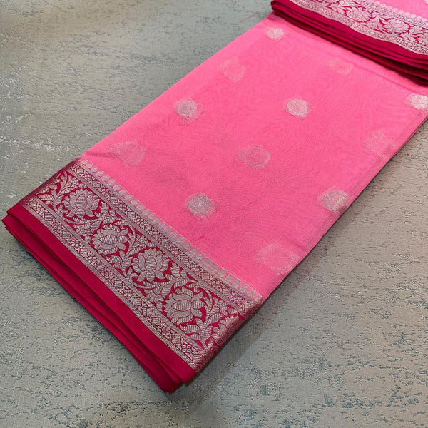 Baby Pink Semi Georgette Saree