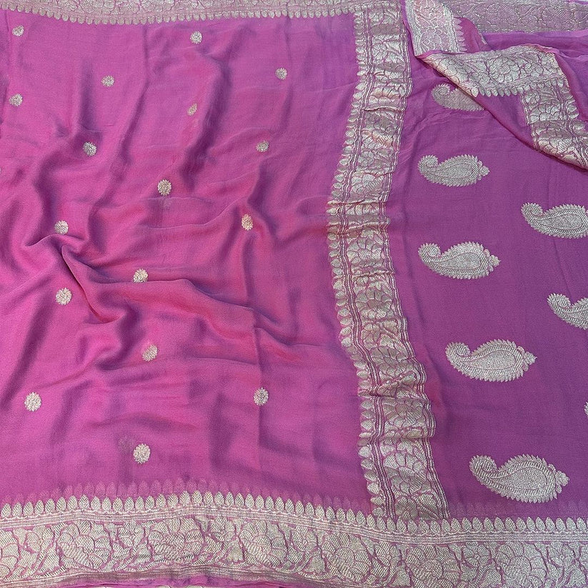 Light lavender Pure Khaddi Georgette Silk Banarasi Saree