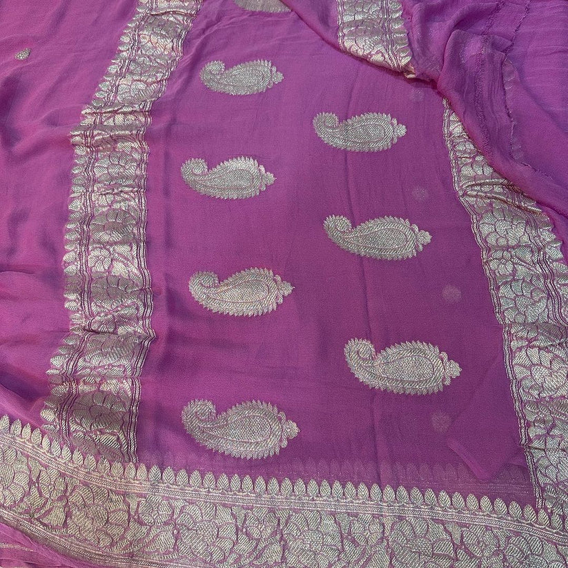 Light lavender Pure Khaddi Georgette Silk Banarasi Saree