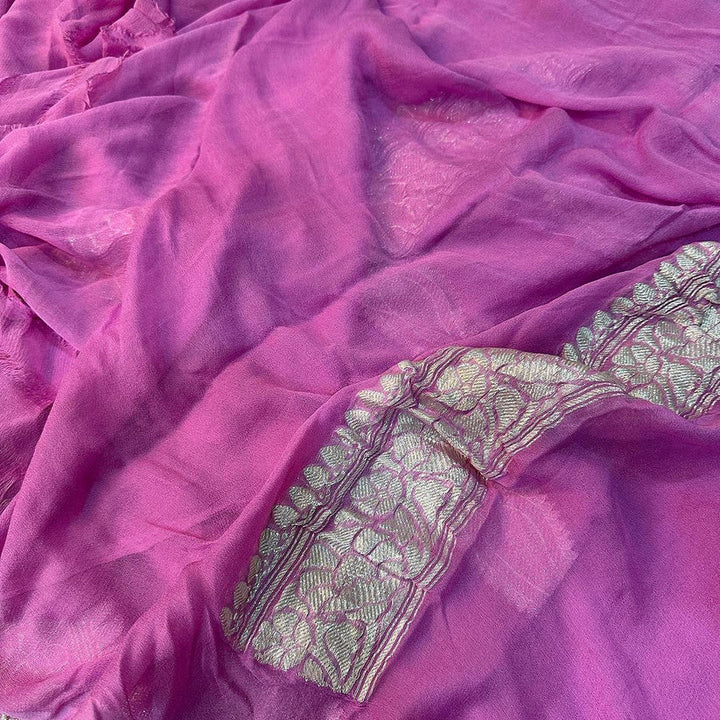 Light lavender Pure Khaddi Georgette Silk Banarasi Saree