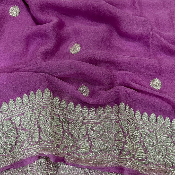 Light lavender Pure Khaddi Georgette Silk Banarasi Saree