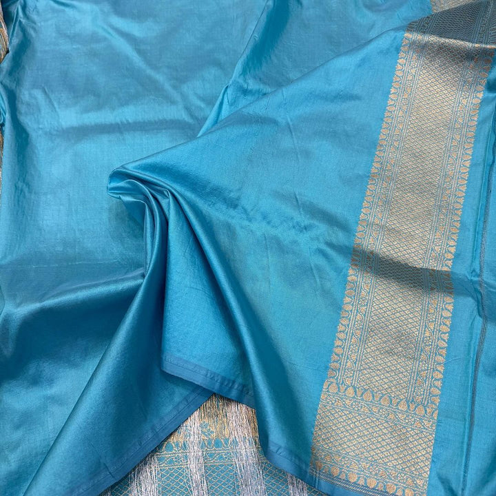 Light Blue Pure Katan Silk Saree