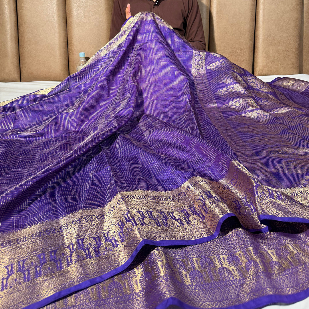 Bright Purple Intricate Crepe Georgette Banarasi Saree