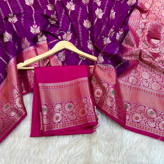 Bright Purple Chinia Silk With Contrast Border