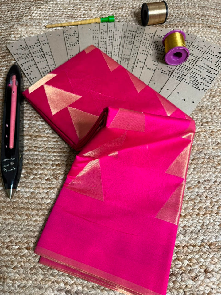 Rani Pink Temple Buta Softsilk Banarasi Saree