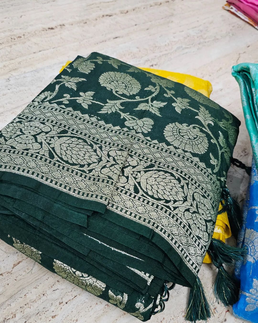 Dark green Soft handloom katan silk saree