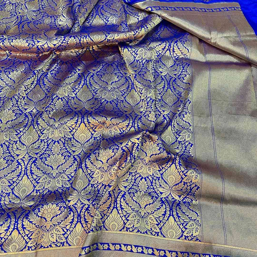 Royal Blue Shade Amazing Pure Katan Silk Banarasi Saree