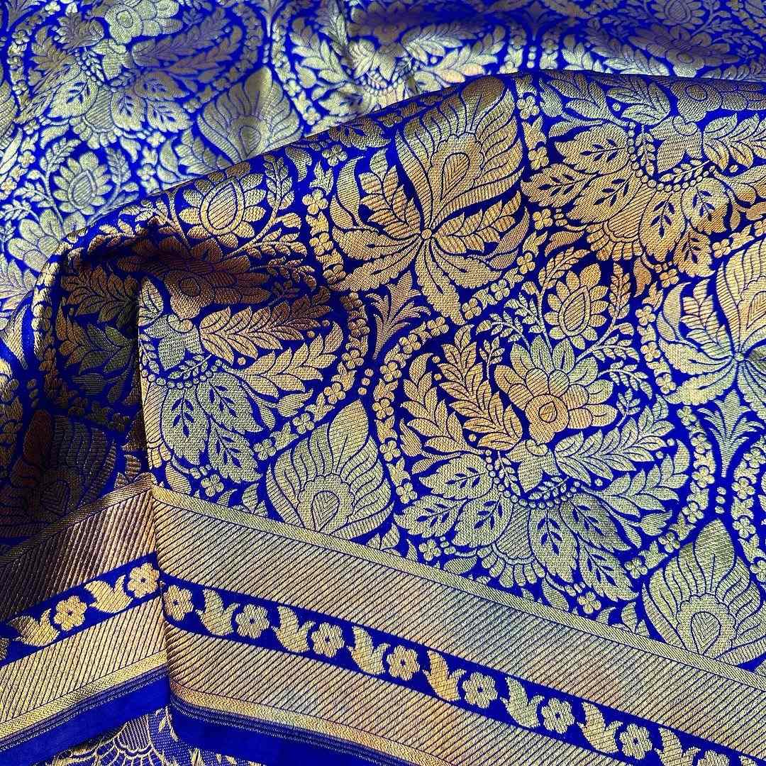 Royal Blue Shade Amazing Pure Katan Silk Banarasi Saree