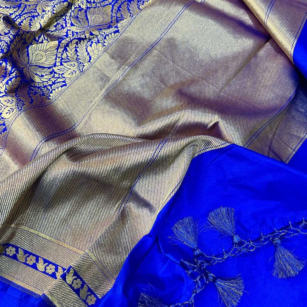 Royal Blue Shade Amazing Pure Katan Silk Banarasi Saree