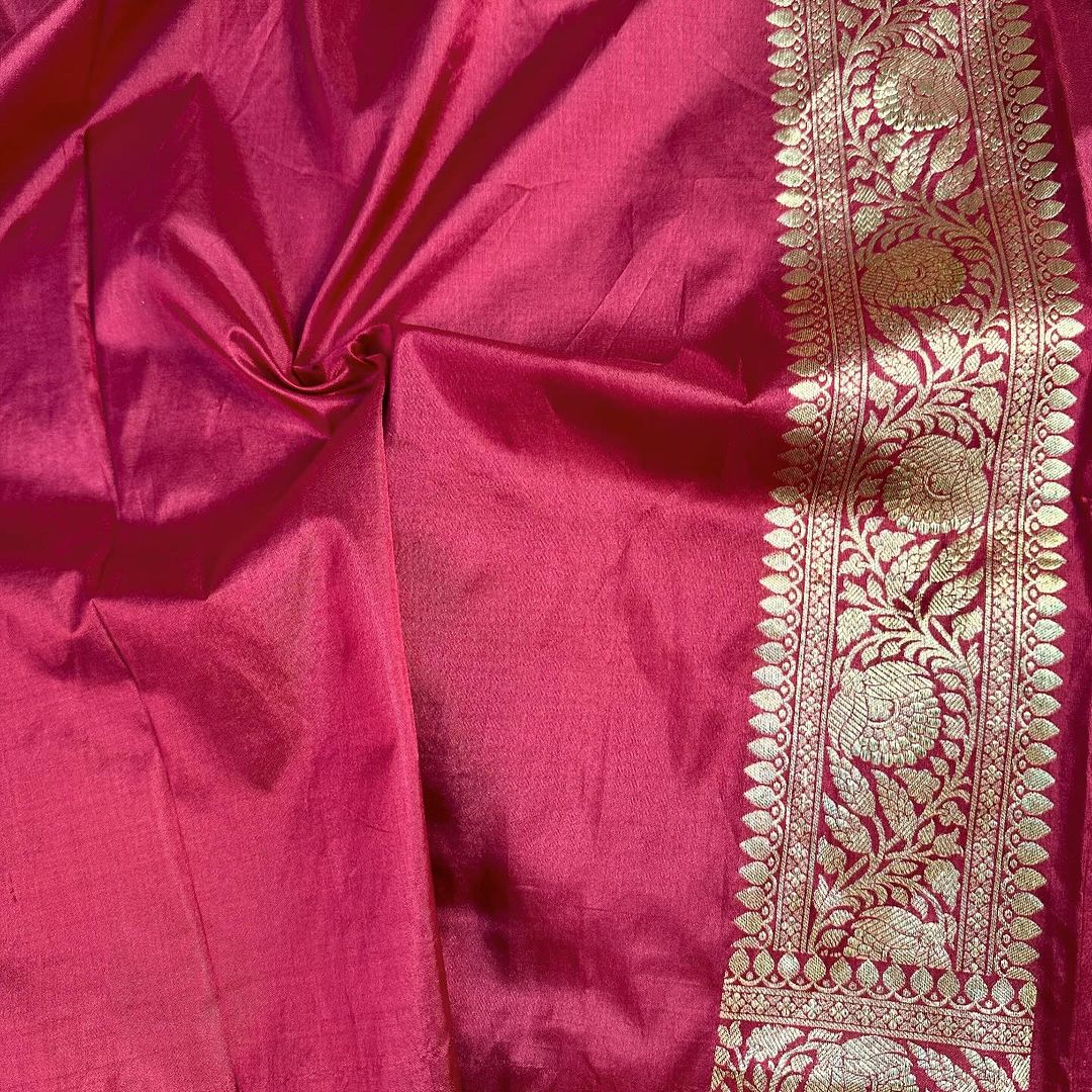 Bright Maroon Shade Pure Katan Silk Banarasi Saree