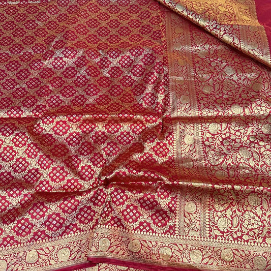 Bright Maroon Shade Pure Katan Silk Banarasi Saree