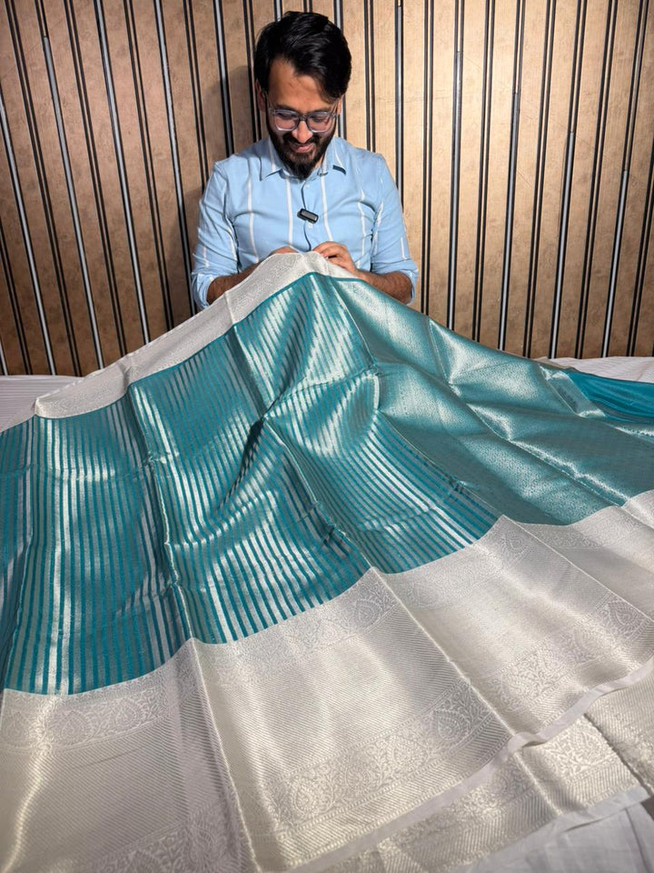 Dark Sea Blue Softsilk Contemporary Weave Banarasi Saree