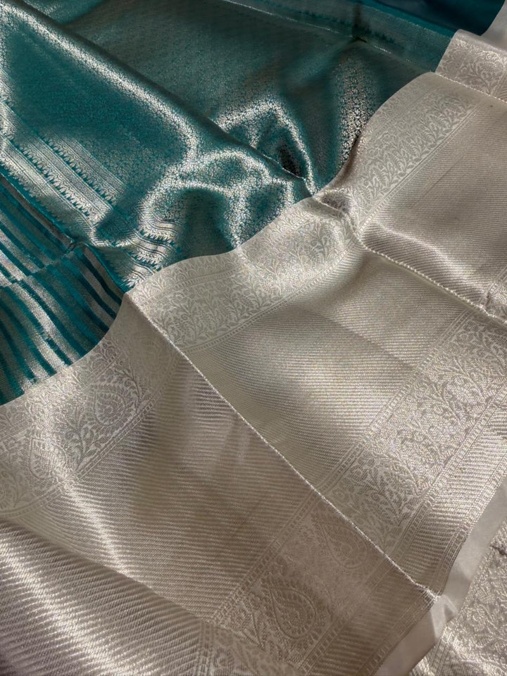 Dark Sea Blue Softsilk Contemporary Weave Banarasi Saree