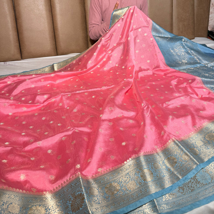 Pink Firozi Soft Georgette Traditional Banarasi Saree