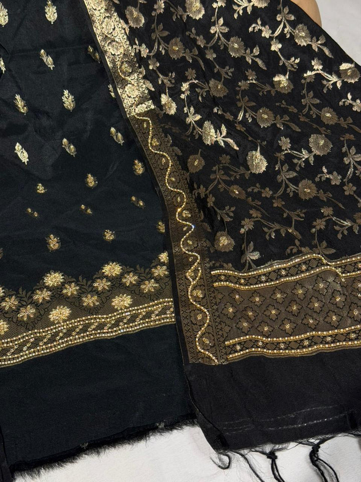 Jet Black Chinia Silk Premium Handwork Suit