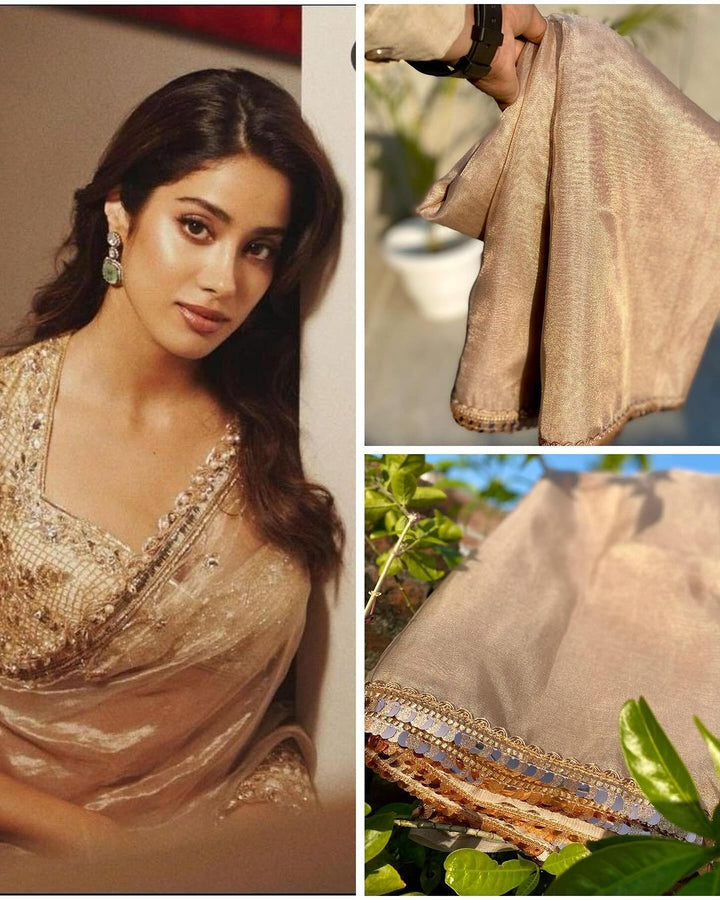 Jhanvi Kapoor Inspired Tissue Silk saree with lace