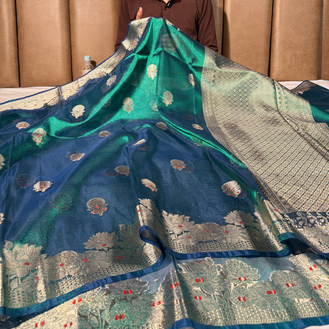 Rare Peacock Soft Tissue Silk Meenakari Buta Saree