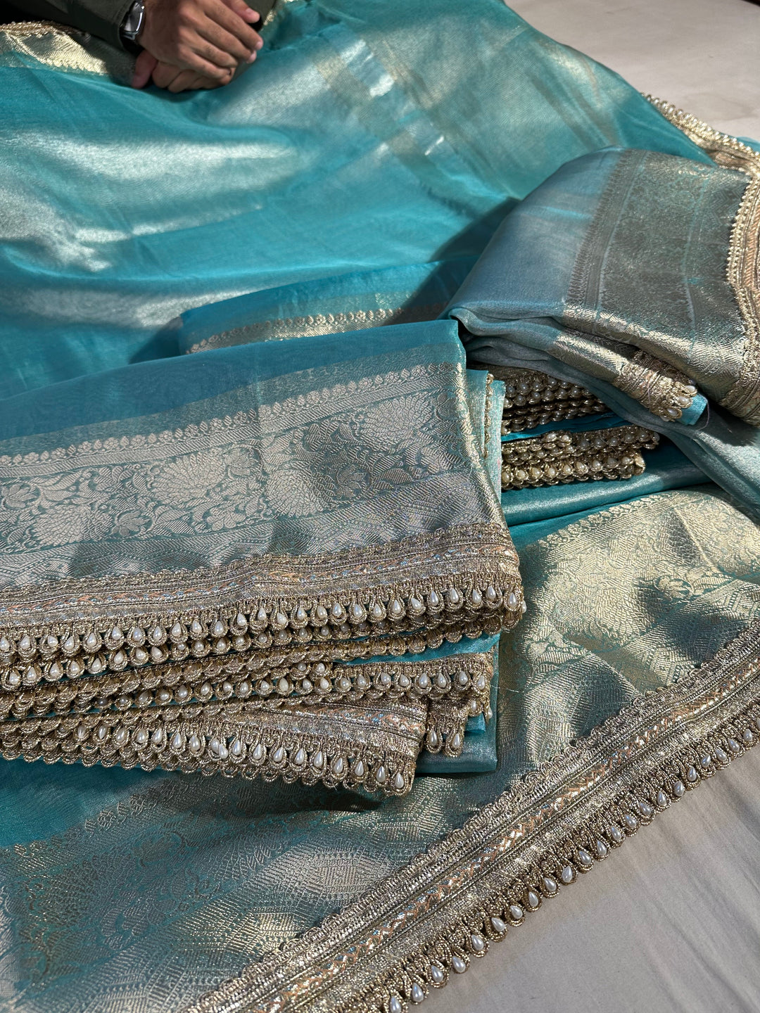 Jahnvi Kapoor Inspired Sea Green Tissue Designer Saree