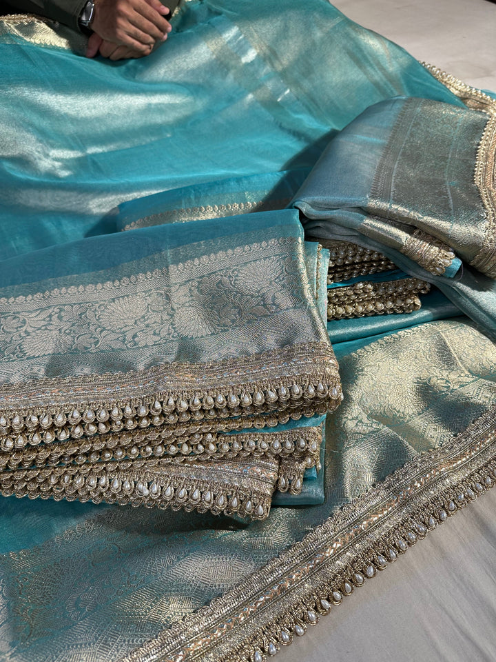 Jahnvi Kapoor Inspired Sea Green Tissue Designer Saree