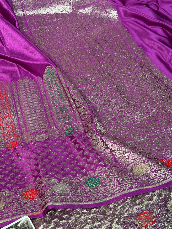 Bright Purple Contemporary Meenakari Mashru Banarasi Saree