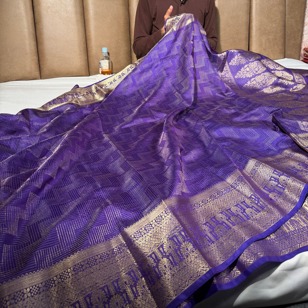 Bright Purple Intricate Crepe Georgette Banarasi Saree