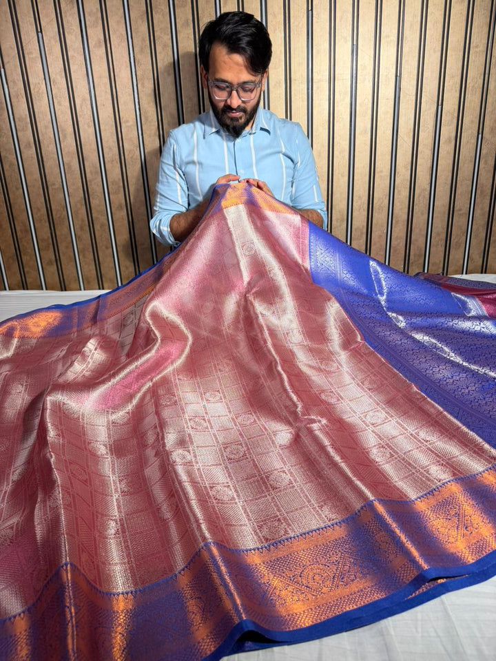 Metallic Shade Softsilk Zari Jacqaurd Weave Banarasi Saree