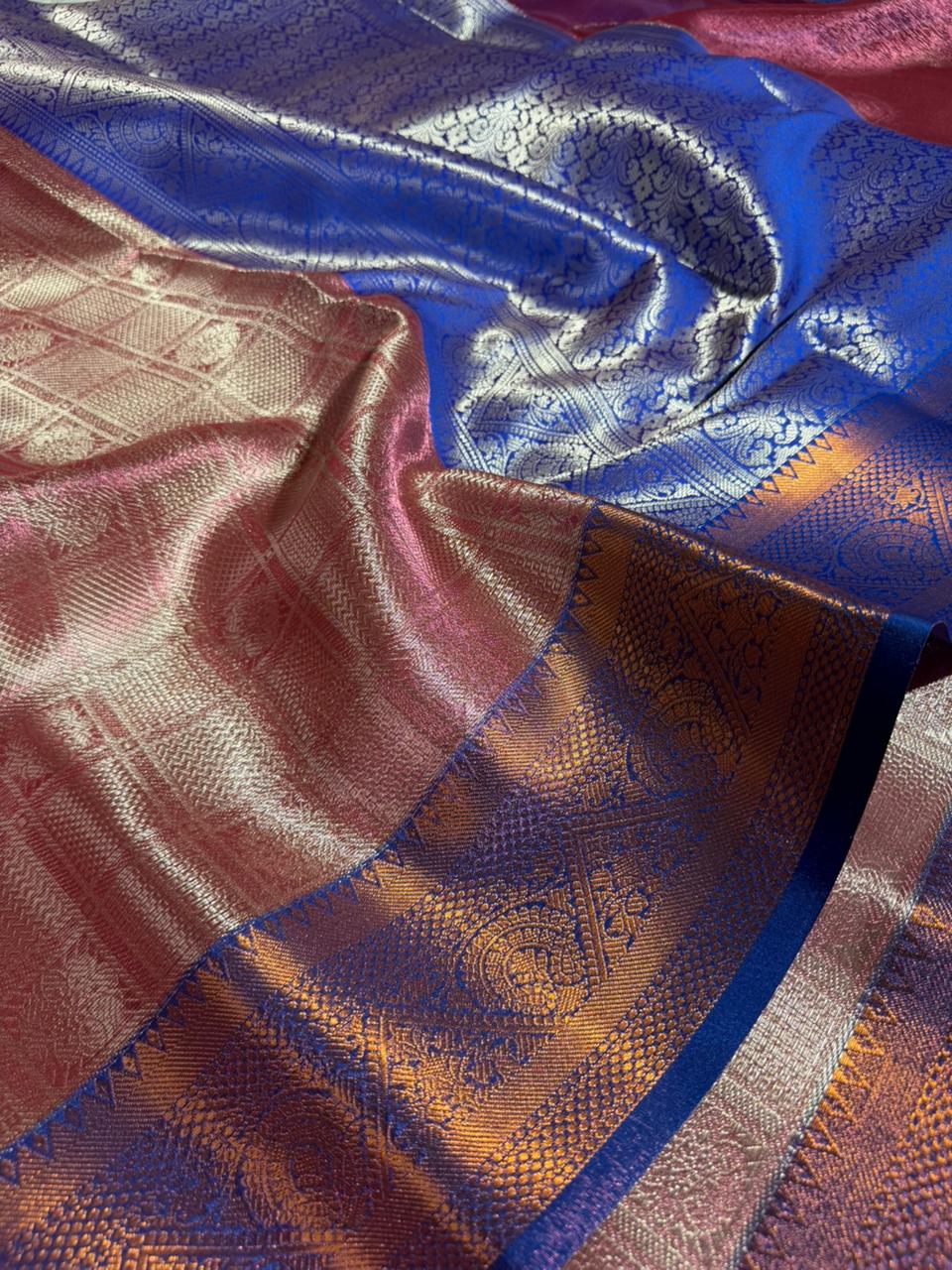 Metallic Shade Softsilk Zari Jacqaurd Weave Banarasi Saree