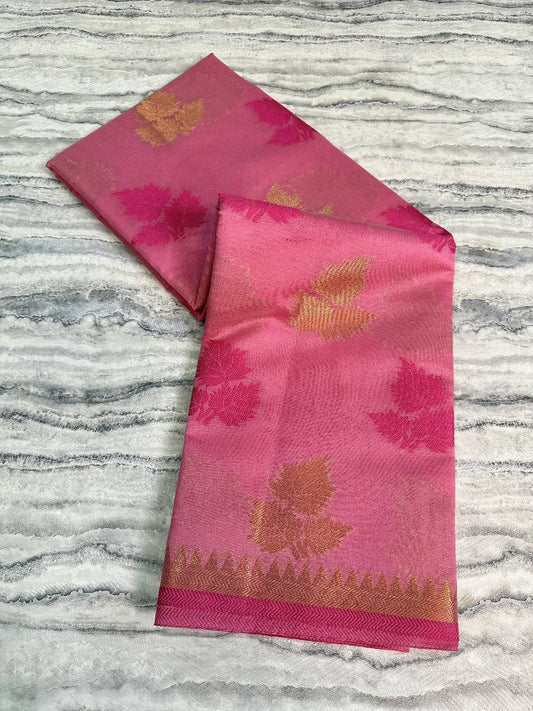 Baby Pink Soft Cotton Silk Banarasi Saree