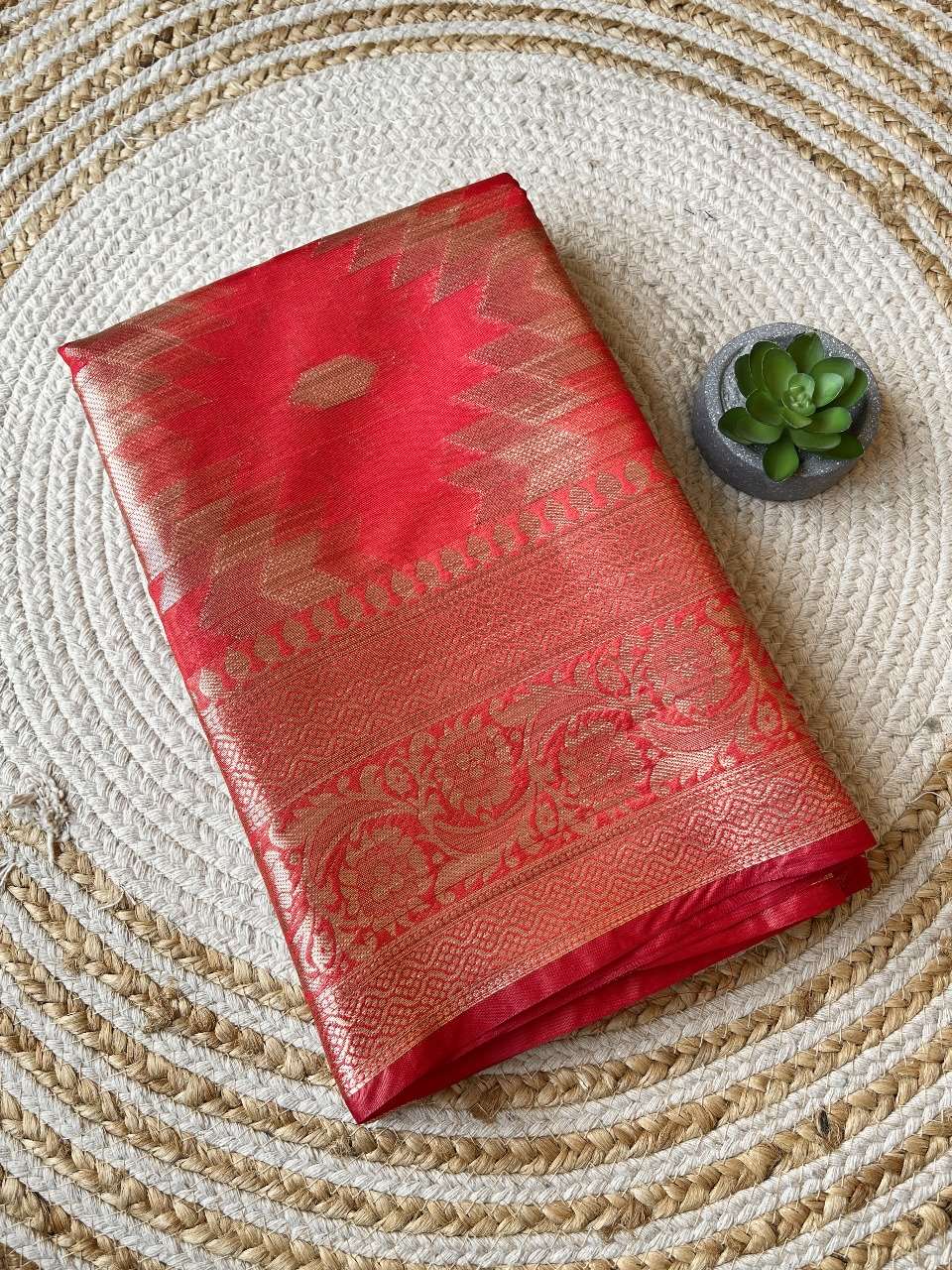 Abstract Red Colour Look Soft Silk Saree