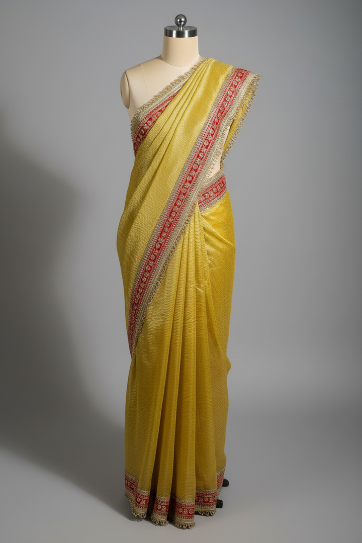 Light Gold Crushed Tissue Red Gota Banarasi Saree
