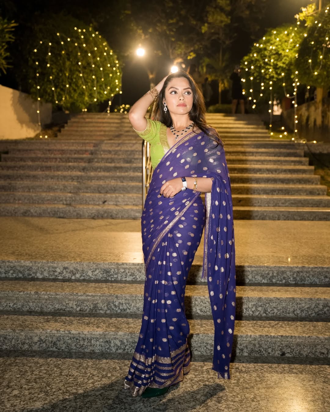 Blueish Purple Viscose Georgette Khaddi Buti Saree