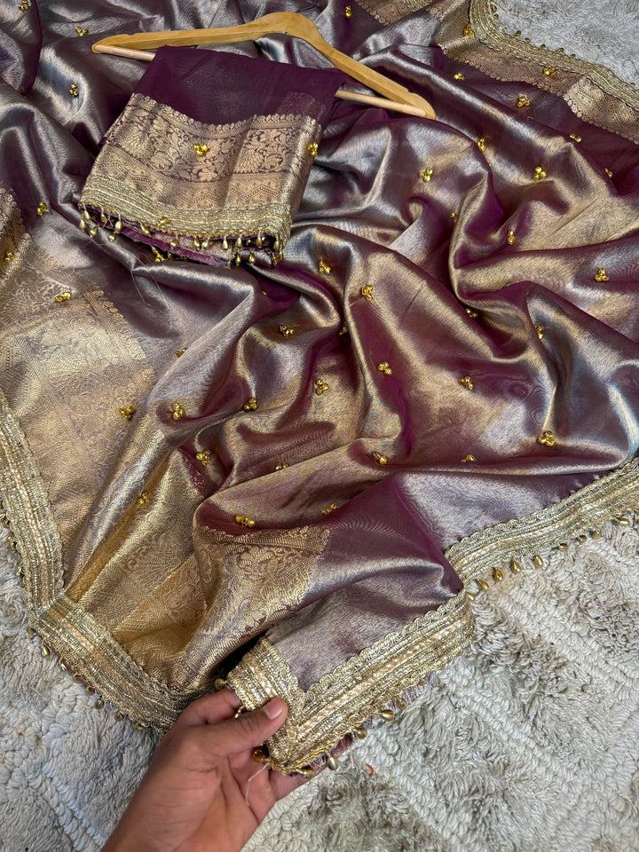Rusted Garnet Tissue Silk Viral Ghungroo Saree