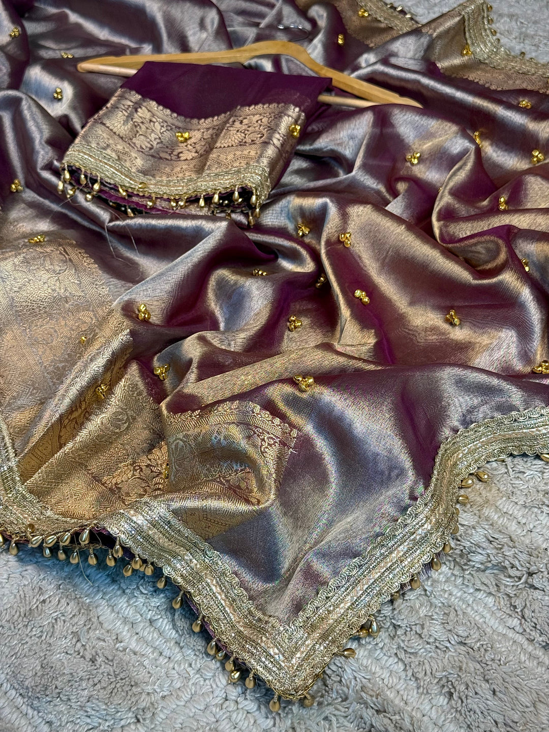Rusted Garnet Tissue Silk Viral Ghungroo Saree