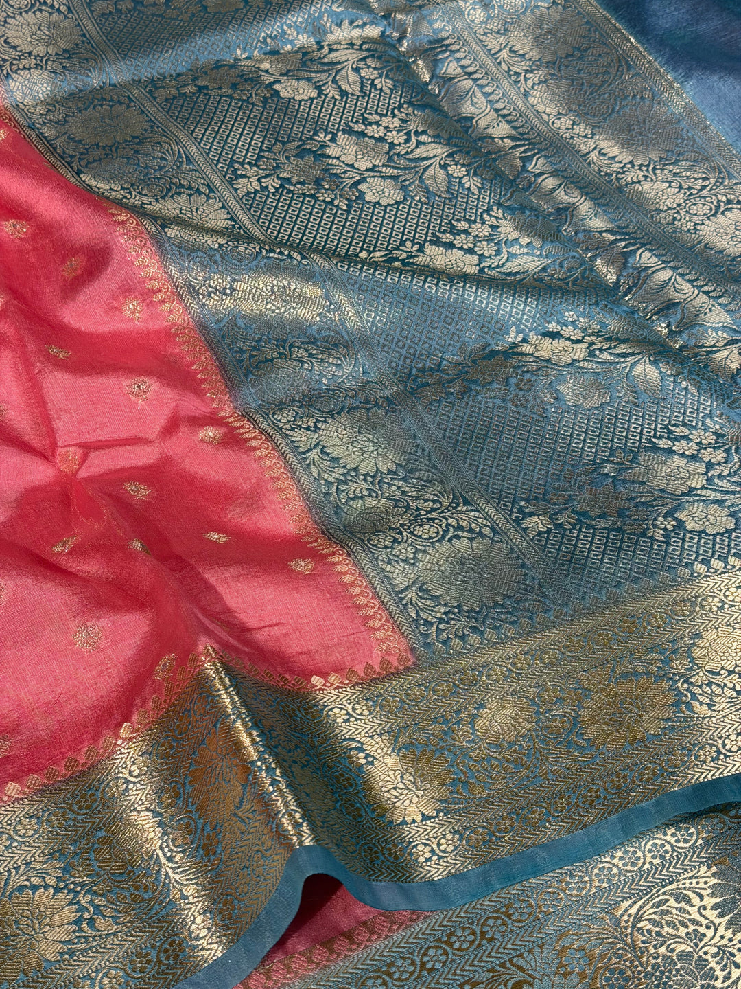 Pink Firozi Soft Georgette Traditional Banarasi Saree