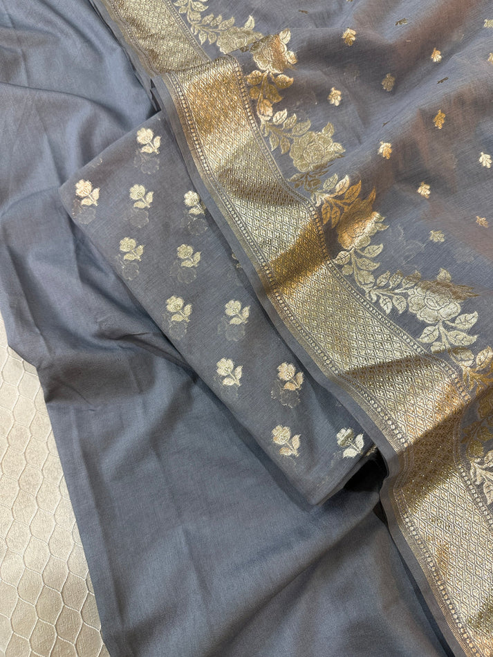 Light Grey Banarasi Faux Georgette Suit