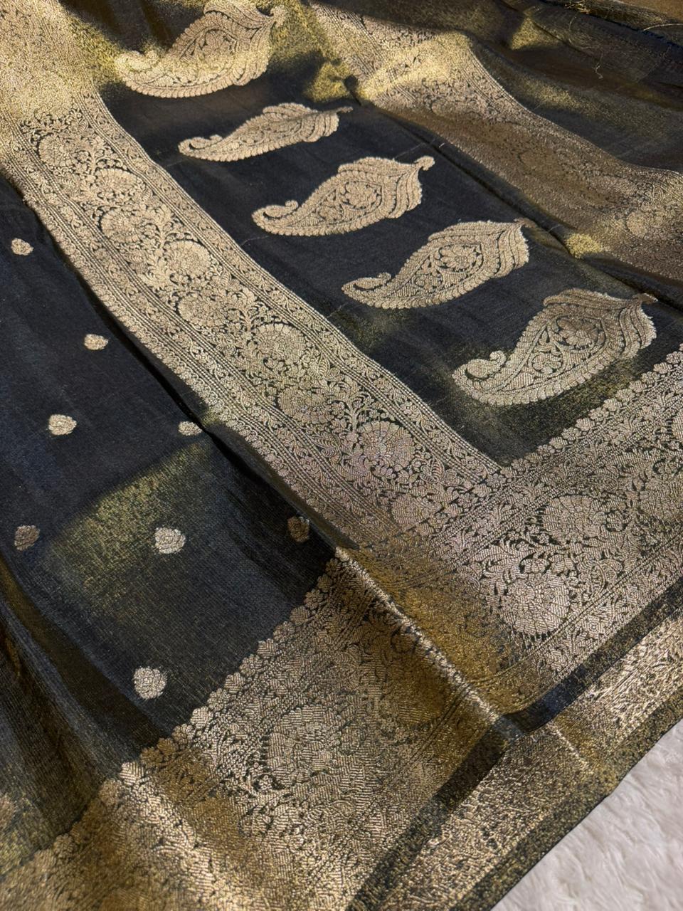 Ash Brown Premium Katan Tissue Banarasi Saree