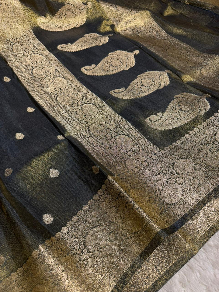 Ash Brown Premium Katan Tissue Banarasi Saree