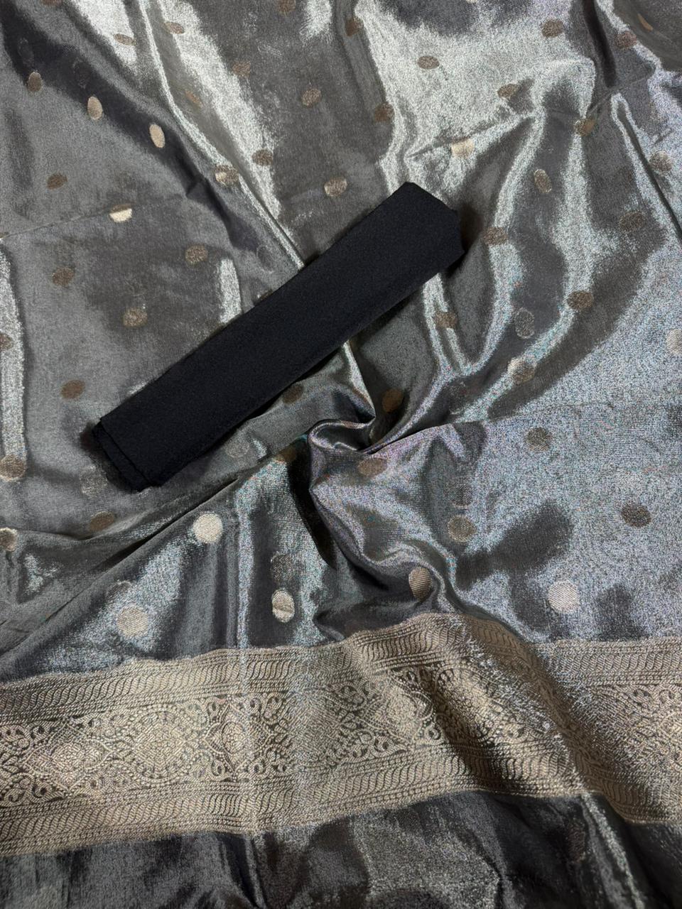 Ash Grey Kora Tissue Silk Banarasi Suit