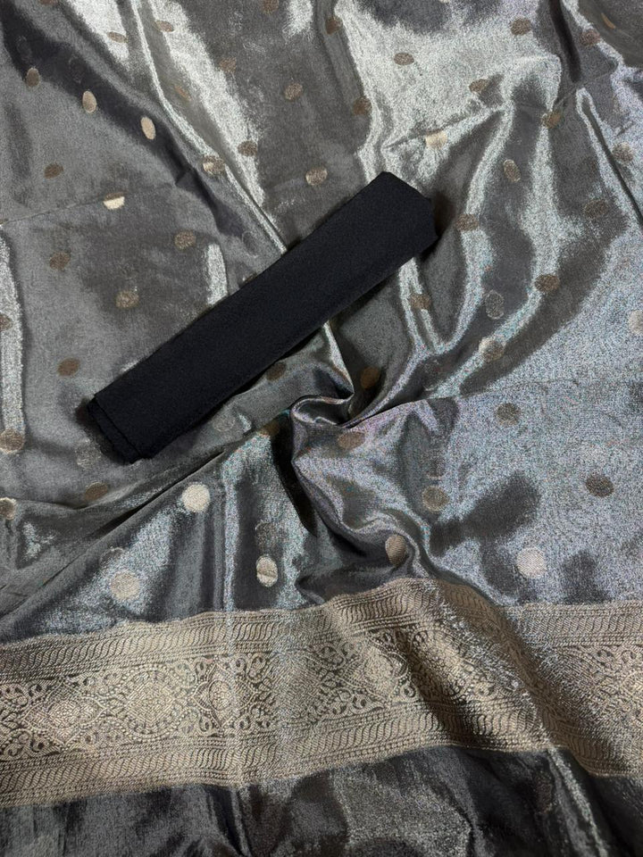 Ash Grey Kora Tissue Silk Banarasi Suit