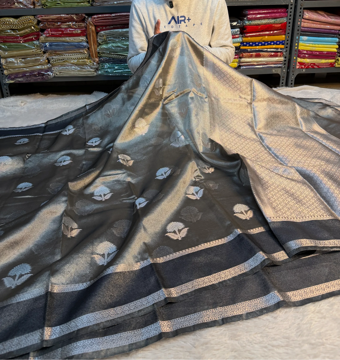 Ash Grey Soft Tissue Heritage Banarasi Saree