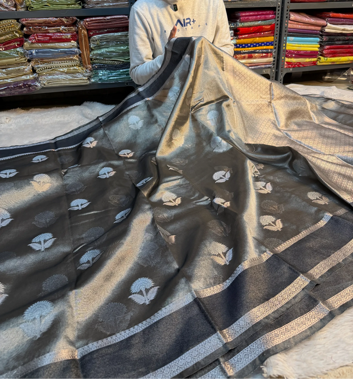 Ash Grey Soft Tissue Heritage Banarasi Saree
