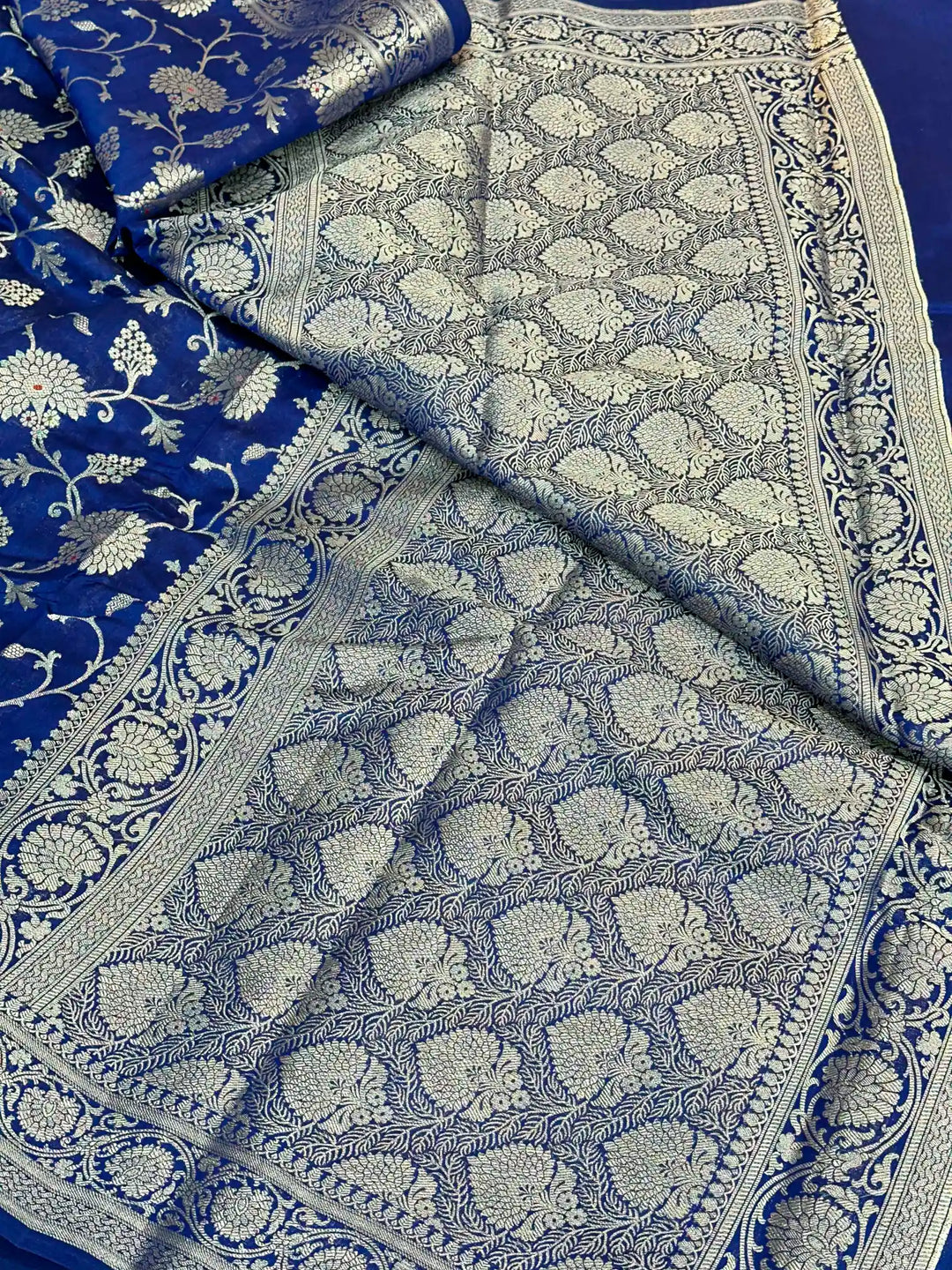 Astros Navy Blue Intricate Meenakari Chiniya Silk Banarasi Saree